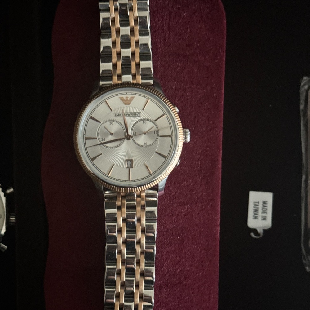 Emporio Armani Classic Two Tone Steel Strap Watch For Men
